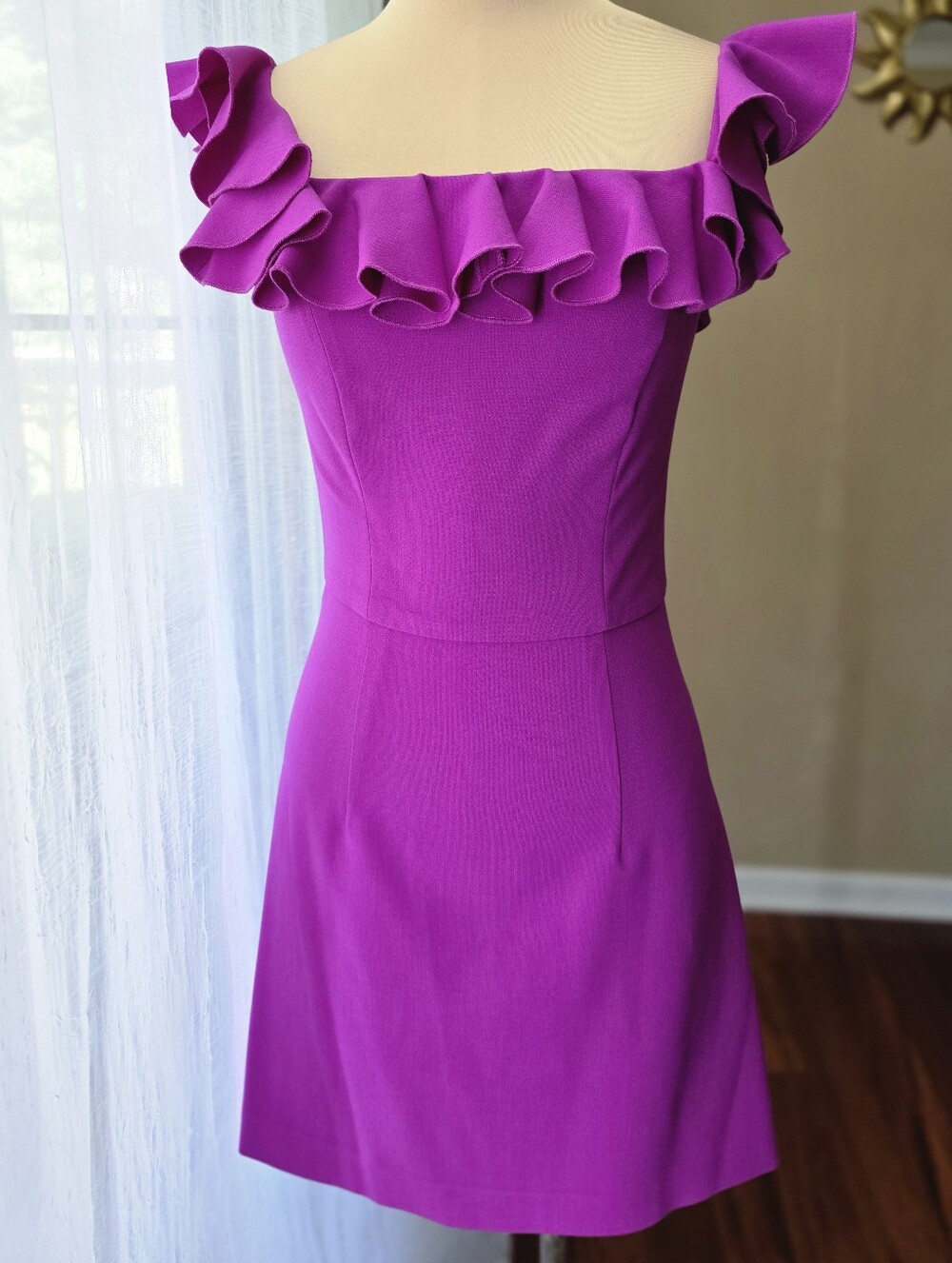 Hot Pink Ruffle Off Shoulder Structured Mini Dress French Connection Size 4